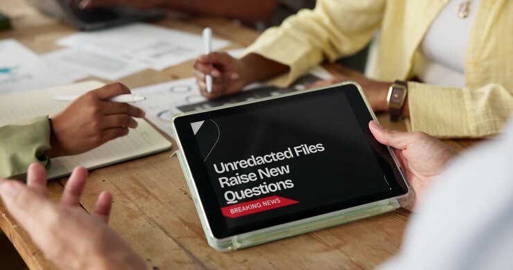 Business Team Discussing News on Tablet in Office Meeting