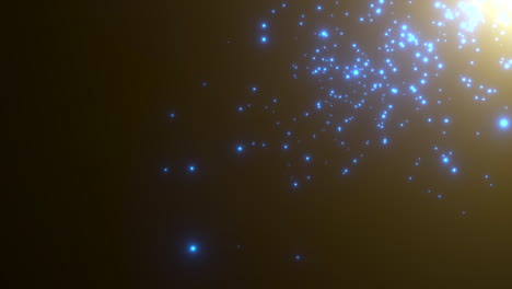 campos de estrellas azules cinematográficas y destellos voladores en la galaxia