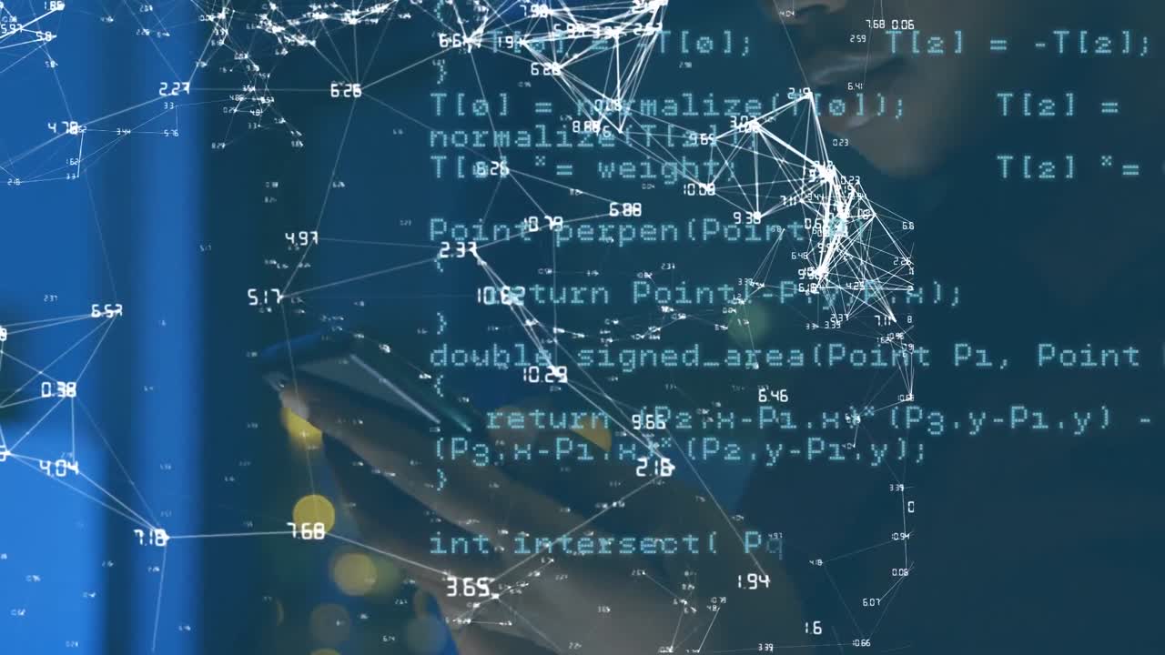 Animation of data processing over biracial businessman using smartphone