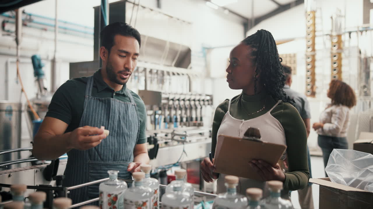 trabajadores de la línea de embotellado de la fábrica