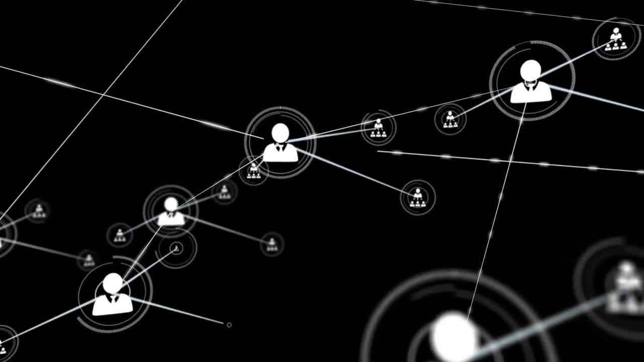 Animation of network of profile icons against black background