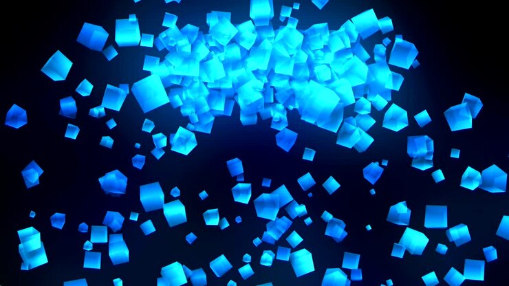 Global Business Network, Blue Cubes on Black Background, Loop Glitter Animation,