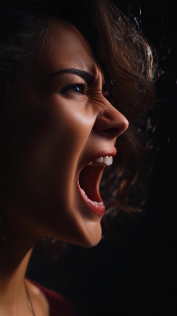 A Powerful Expression of Emotion: Captivating Portrait of a Woman Screaming in Intense Passion and Raw Feelings, Emphasizing Depth and Human Connection