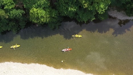 top aerial view of people kayaking on the tarn river france sunny day