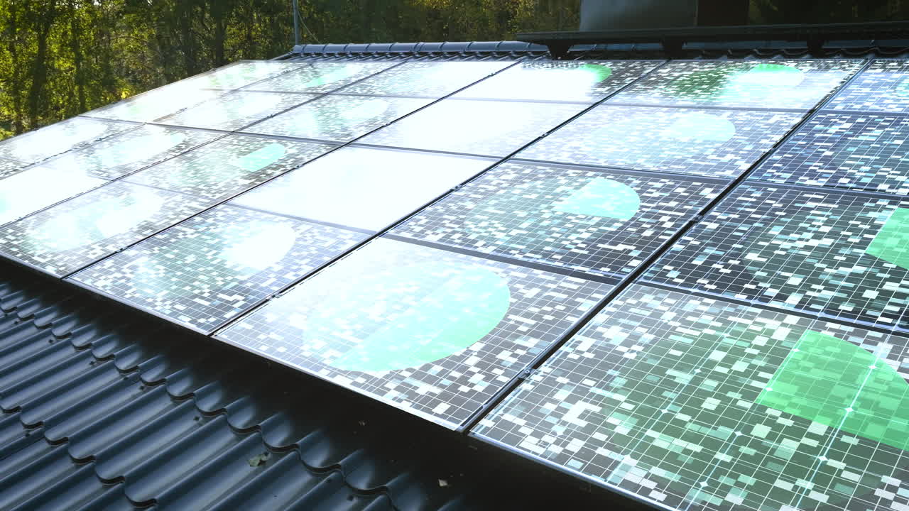 태양광 에너지를 집으로 흡수하는 지붕 태양전지 - vfx 애니메이션