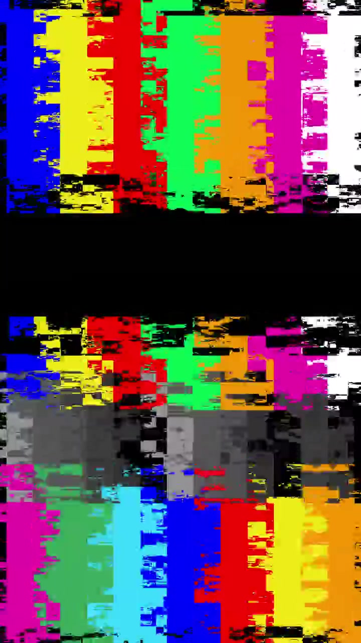 Glitching TV Test Pattern with Distorted Color Bars and Digital Noise