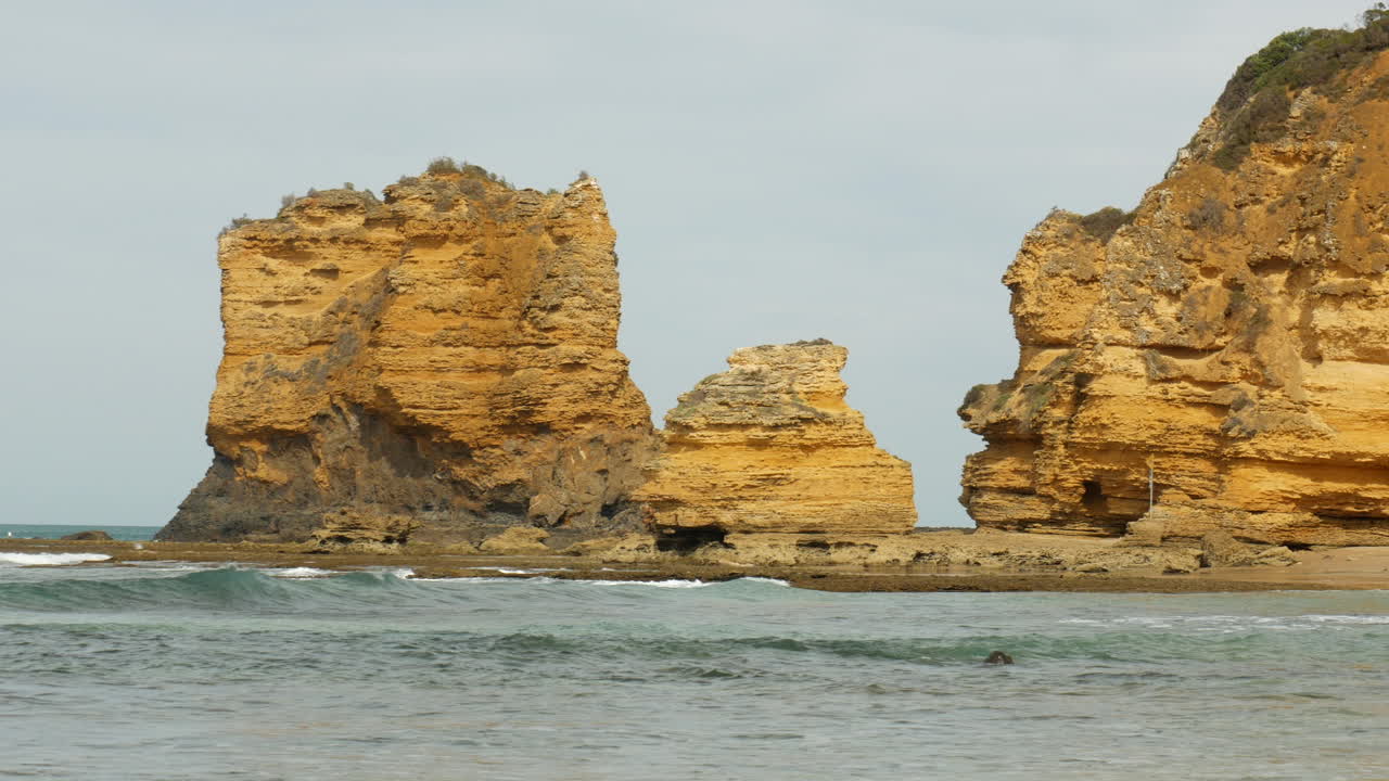 Limestone eroded rock formation located at an Australian coastal beach