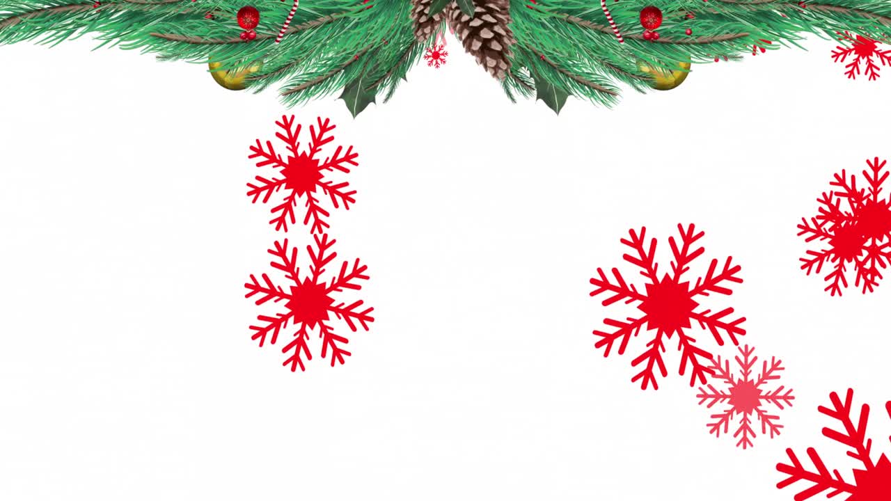 animación de nieve cayendo sobre el marco del árbol de abeto de navidad