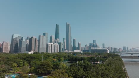 tianhe district skyline with skyscrapers and office buildings, guangzhou, china, view from ershadao island