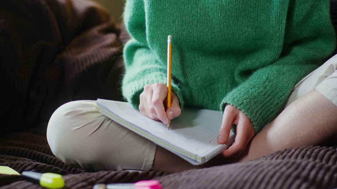Vrouw schrijven in een notitieboekje