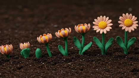 a time-lapse of plastic flowers blooming: a charming representation of growth and transformation from buds to full blooms in the soil