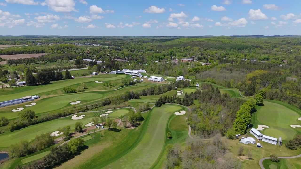 Aerial Flyover Of The RBC Canadian Open Golf Tournament In Caledon, Ontario, Canada.