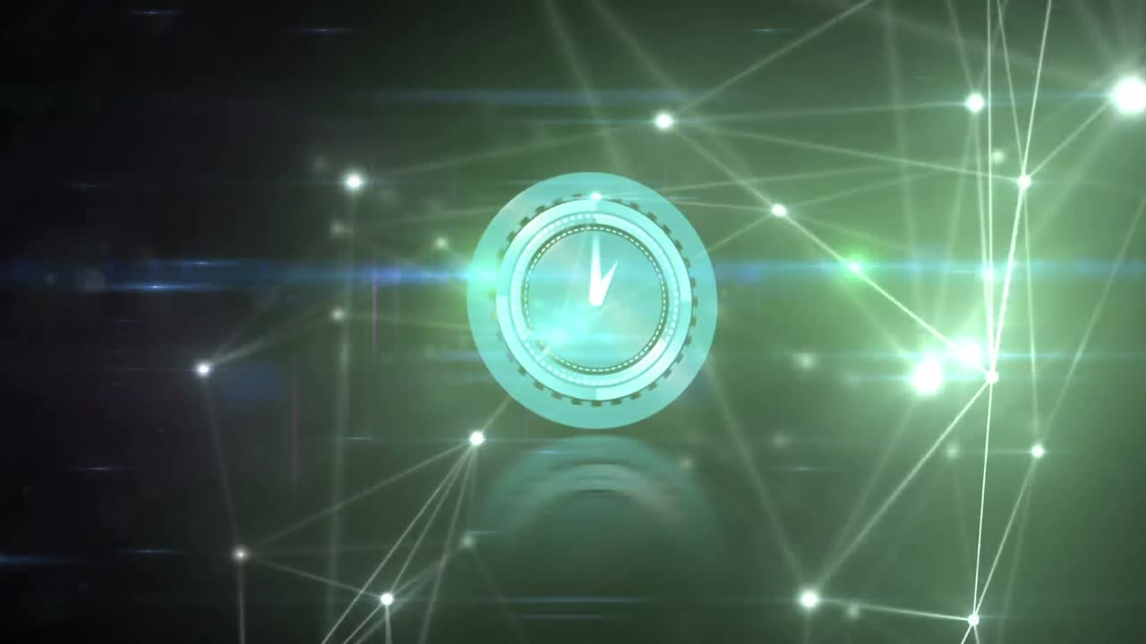 검은 바탕 위에 연결 네트워크와 함께 시계의 애니메이션