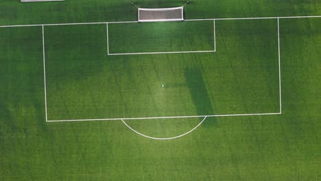 the penalty area on the soccer field, aerial view