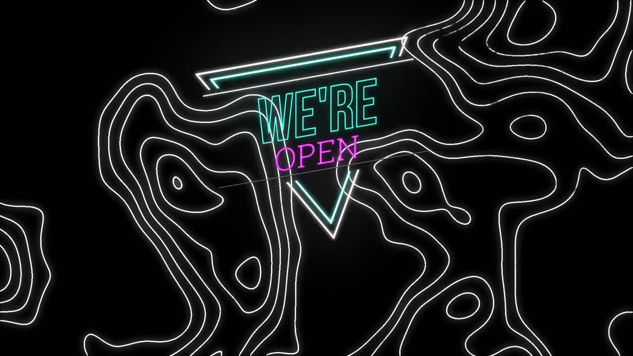 모양의 애니메이션이 움직이고 있습니다. 우리는 검은색 배경에 텍스트를 열고 있습니다.