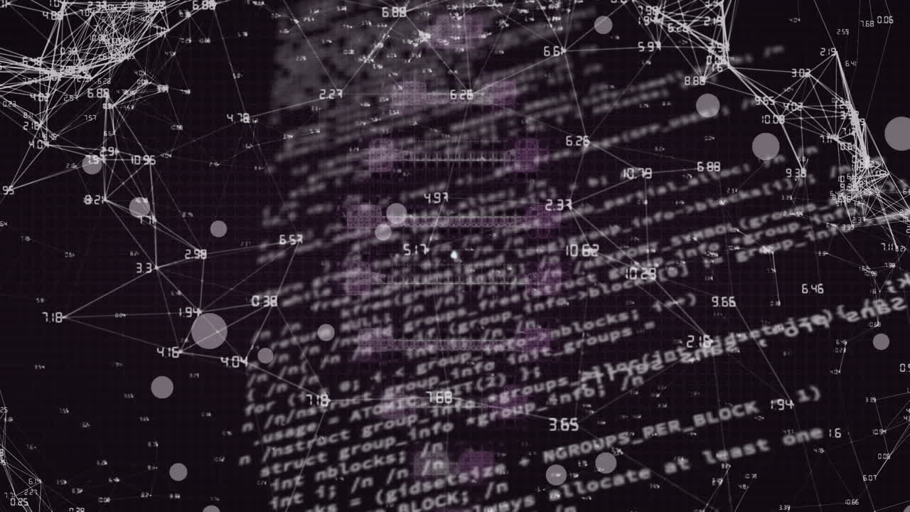 animación del procesamiento de datos y la cadena de adn en fondo negro