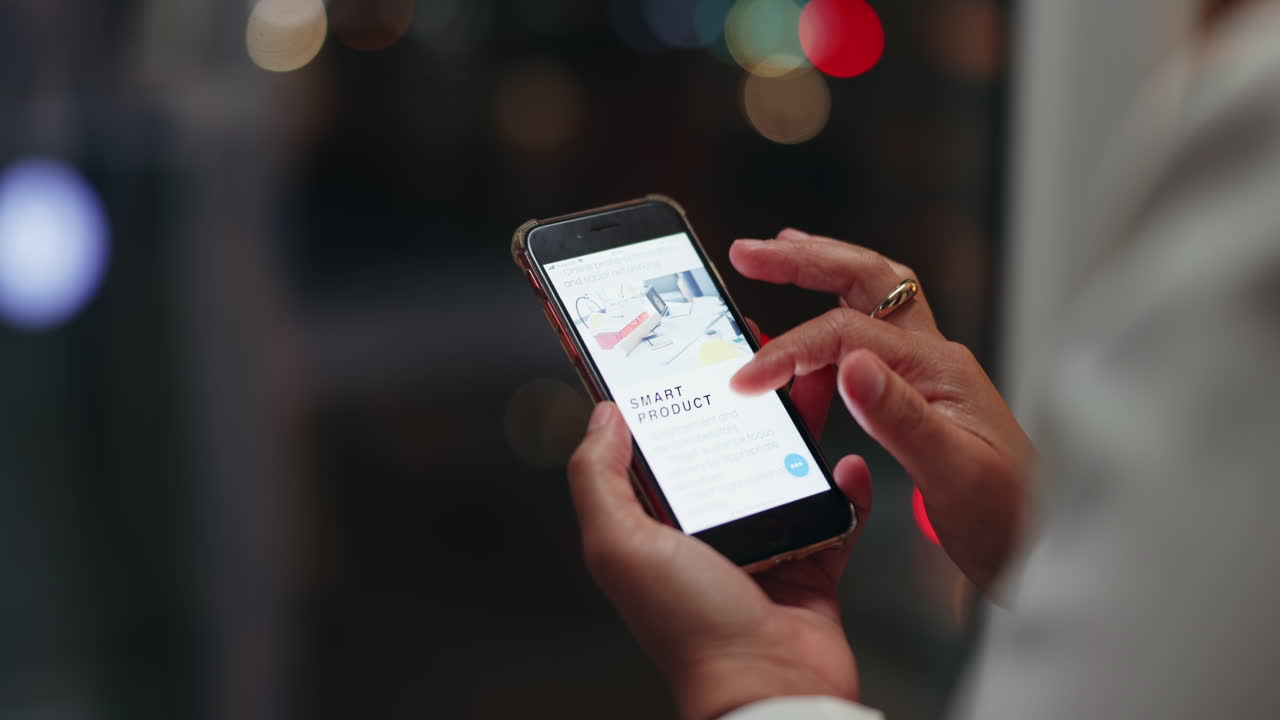 Person using a smartphone with a product presentation