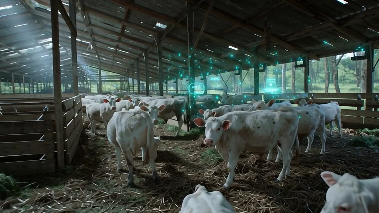 Tecnologia di agricoltura intelligente in azione in una stalla rurale