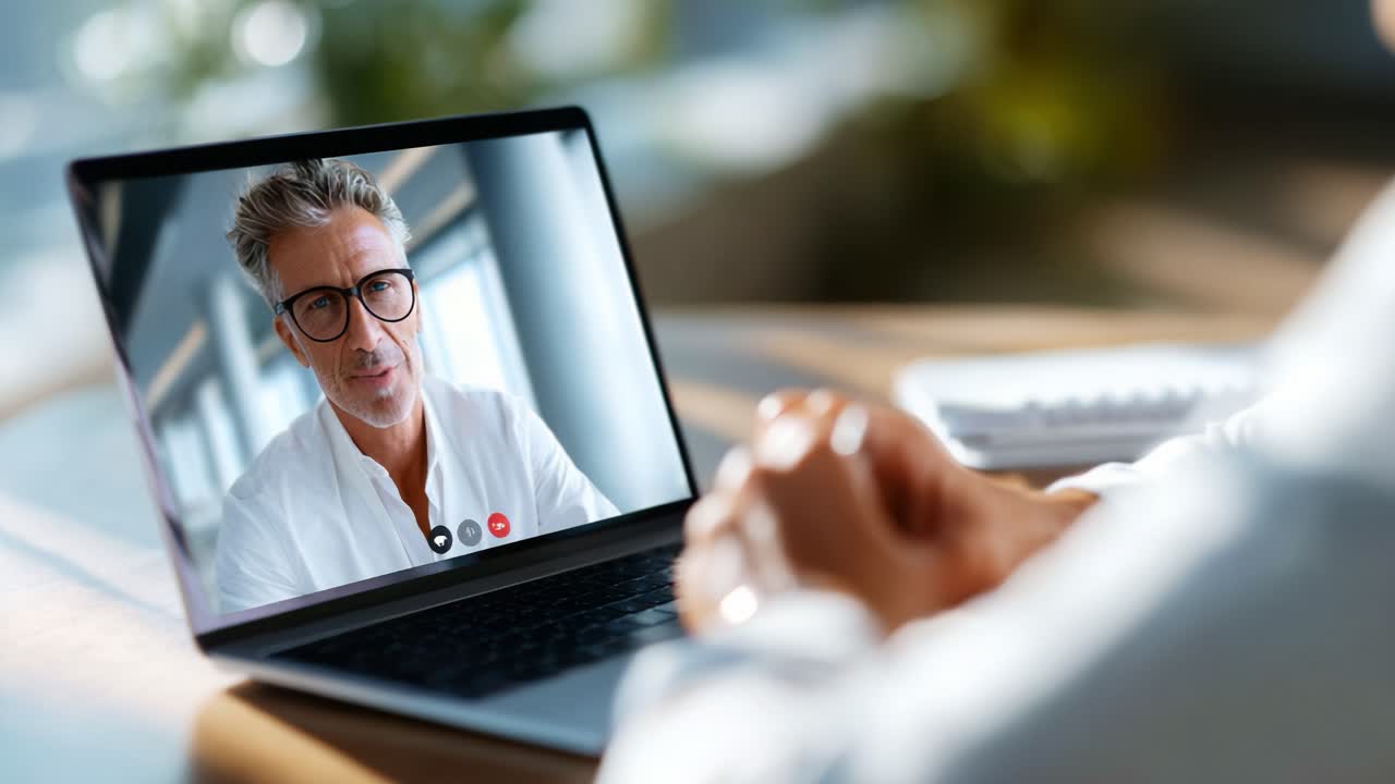 Engaging Virtual Meeting with a Professional in a Bright Office Environment, Highlighting Effective Communication Through Video Conferencing and Real-Time Interaction