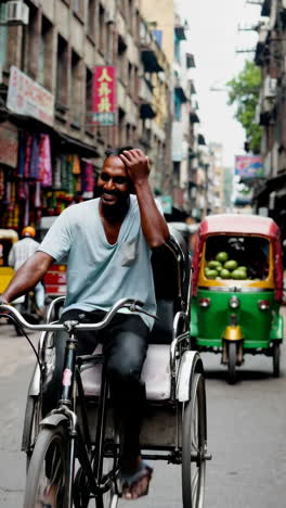 rickshaw ride through a busy street in asia