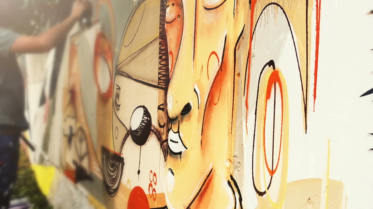 Kunstneren tegner graffiti på et gjerde. Graffiti på et gjerde