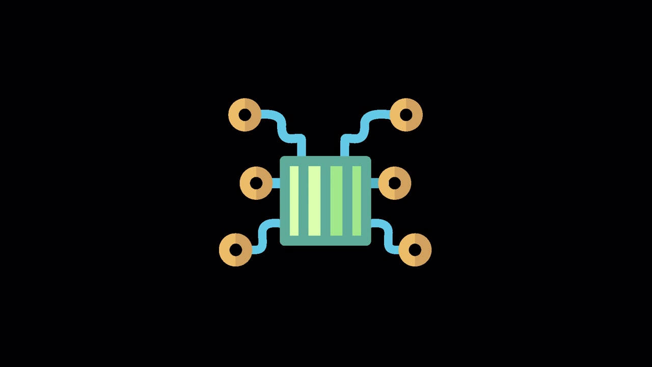 Animated Computer Chip Icon with Connecting Wires