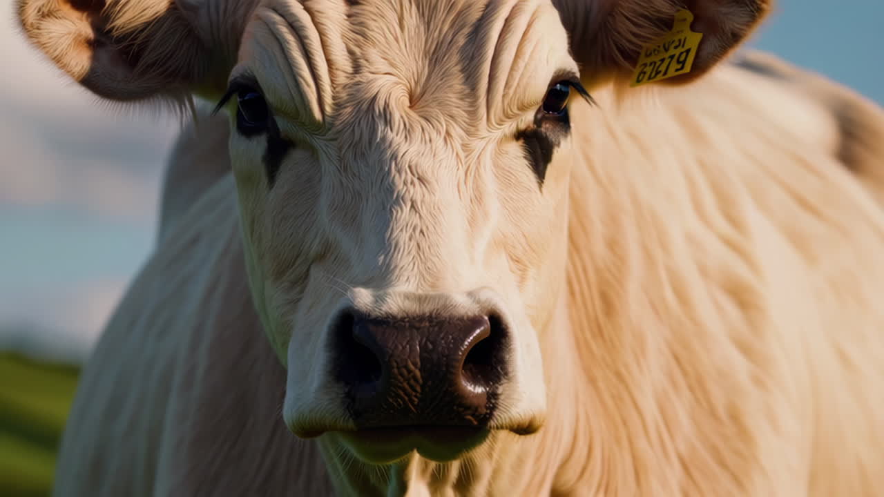 Cream-colored cow in a field