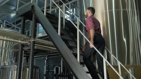 young male brewer works at a modern brewery