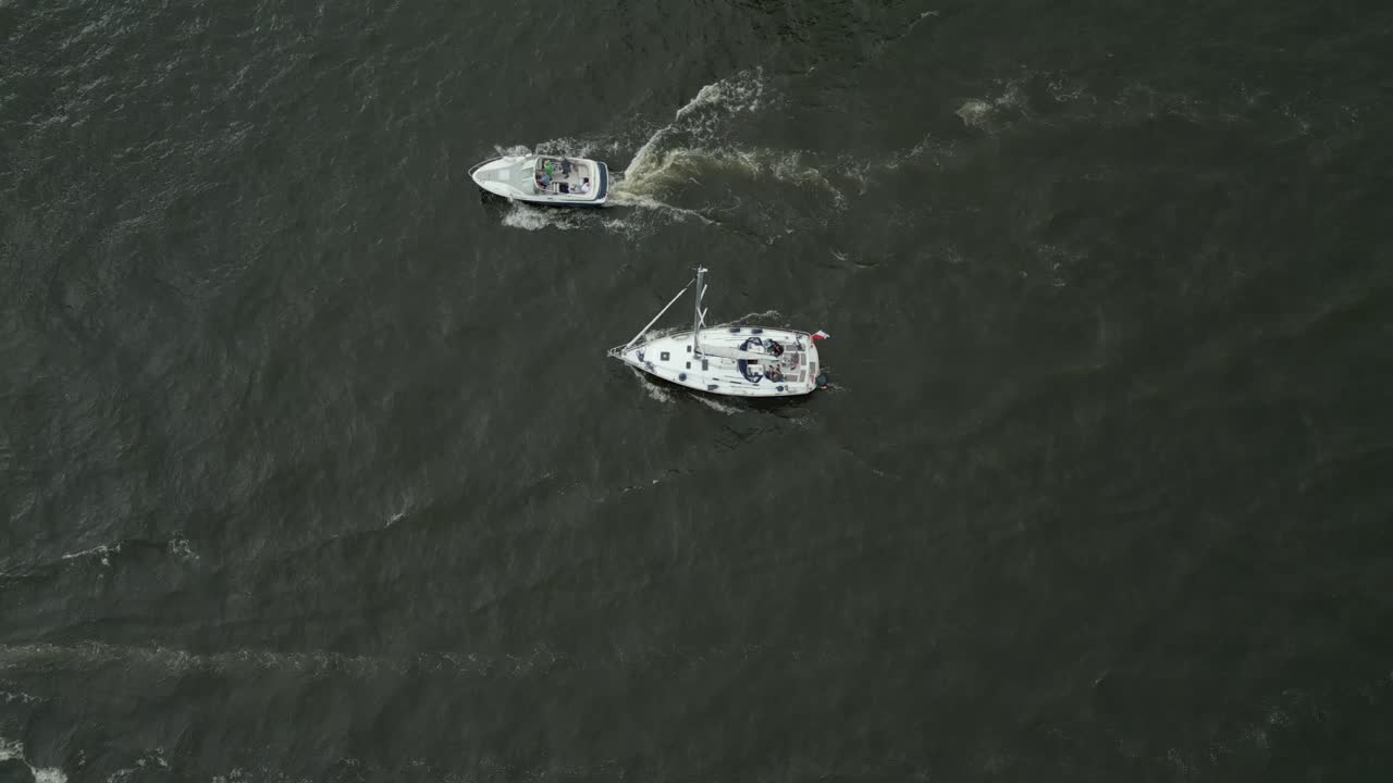 Aerial View of Sailboats and Motorboats on the Water