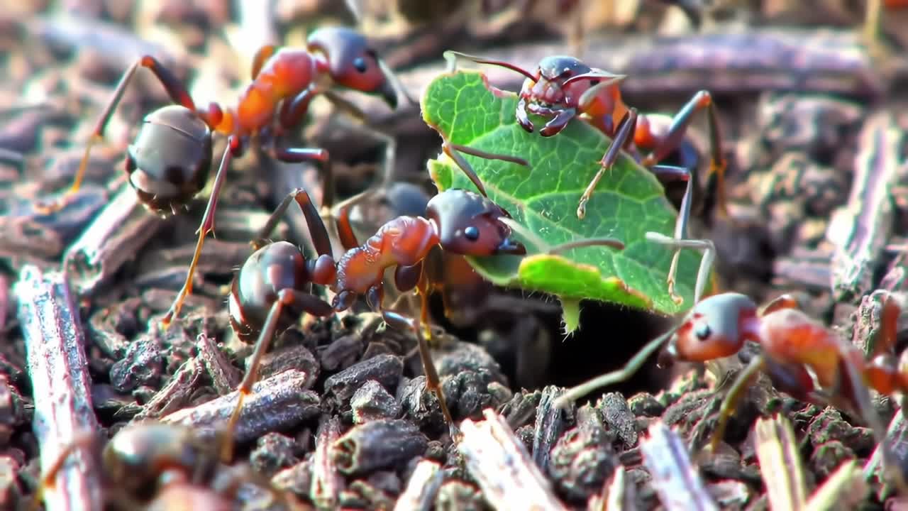 A Close-Up Observation of Ants Engaging in Leaf-Cutting Activity, Showcasing Their Social Dynamics and Cooperative Behavior in Nature's Ecosystem