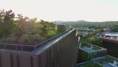 aerial view of rooftop garden on modern building