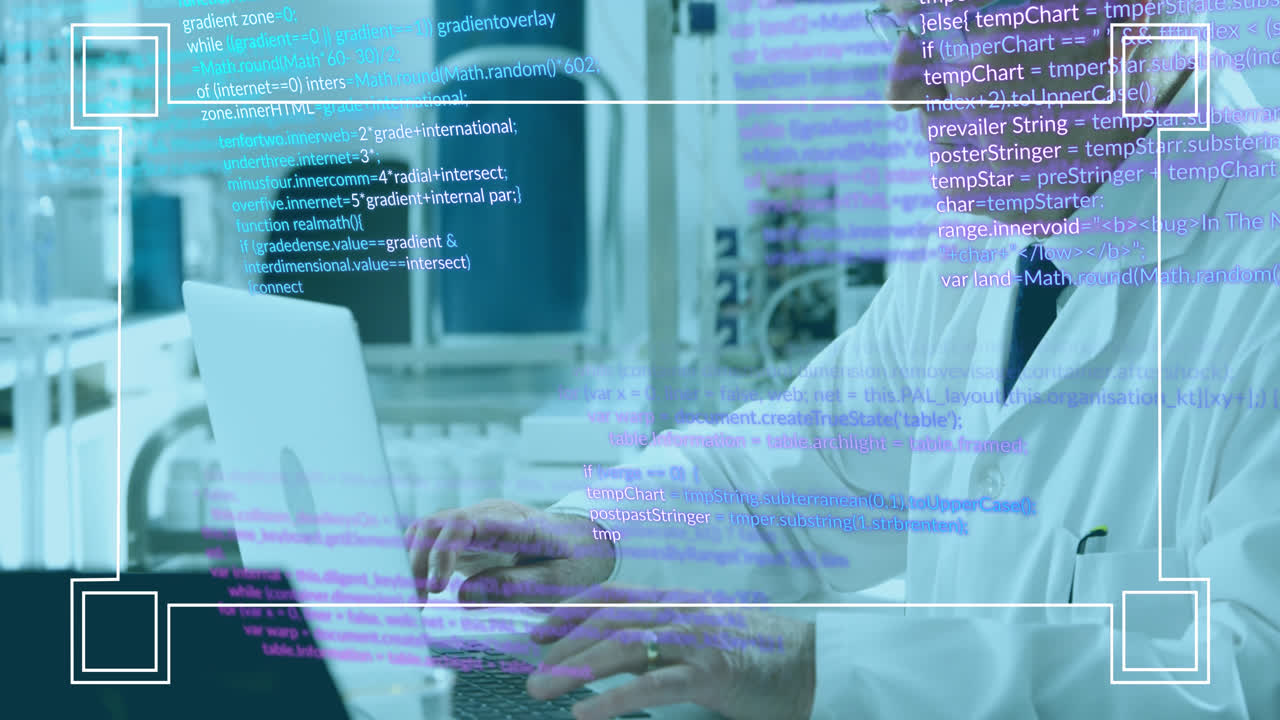 Animation of data processing over caucasian male scientist in lab