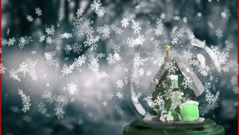 Animation-of-snow-falling-over-christmas-snow-globe-decorations