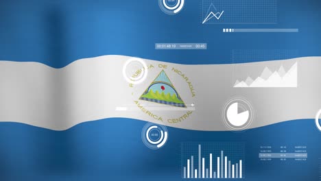 Animation-Der-Datenverarbeitung-über-Der-Flagge-Nicaraguas