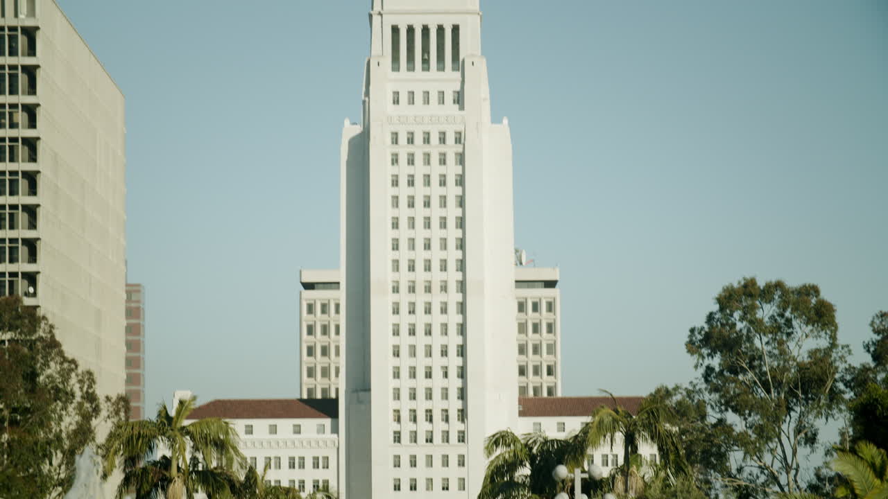 Los Angeles City Hall with Fountain and Palm Trees