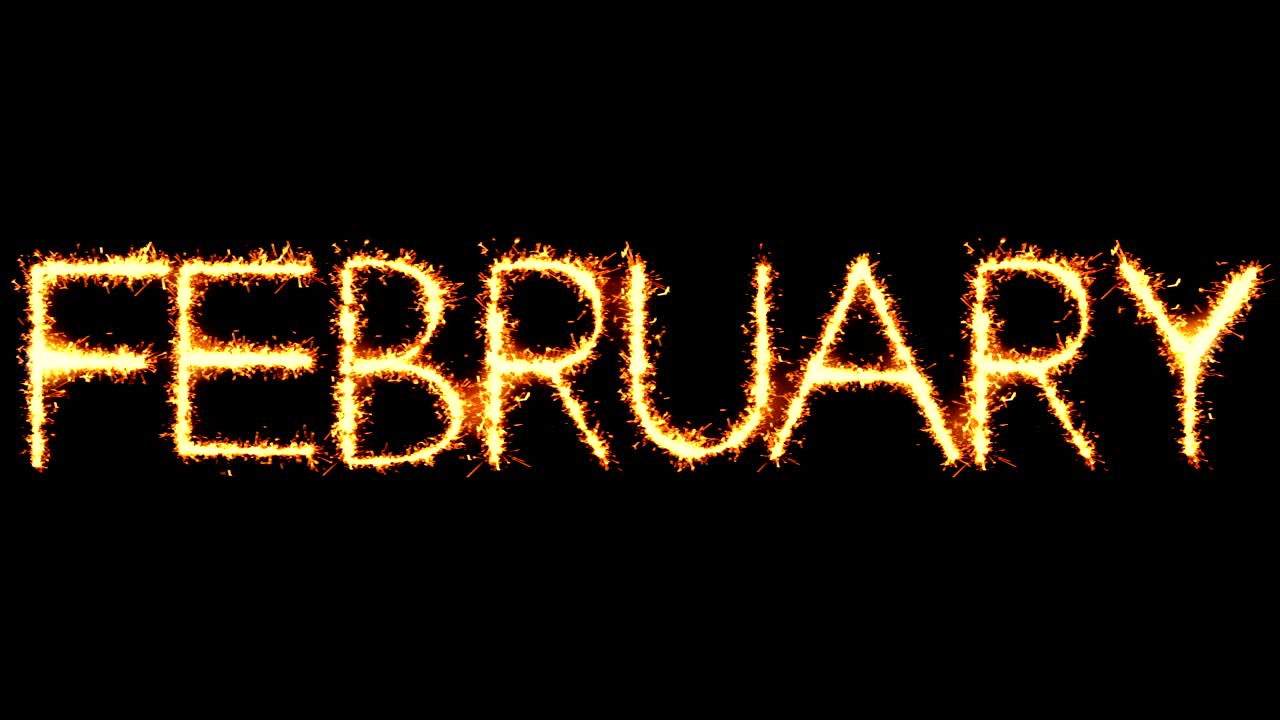 2월 텍스트 스파클러 글리터 스파크 불꽃놀이 루프 애니메이션
