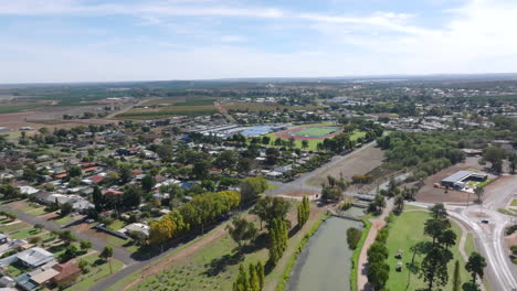 aerial: drone shot of the kidman way road leaving griffith, nsw australia