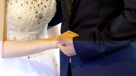 shot of bride - groom with wedding flower