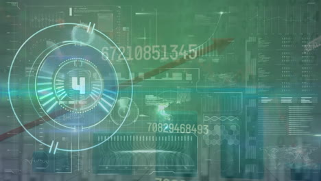 animación del procesamiento de datos con escaneo de alcance sobre gráfico sobre fondo verde.