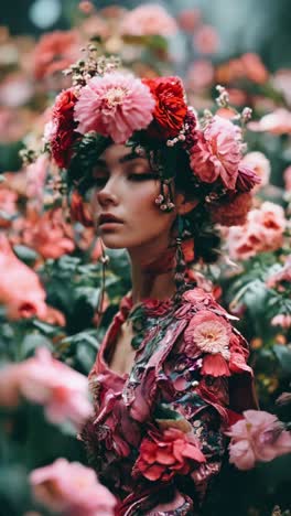 floral portrait of a woman in a garden