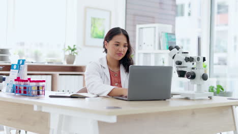 Neck-pain,-hospital-and-woman-on-laptop-at-desk