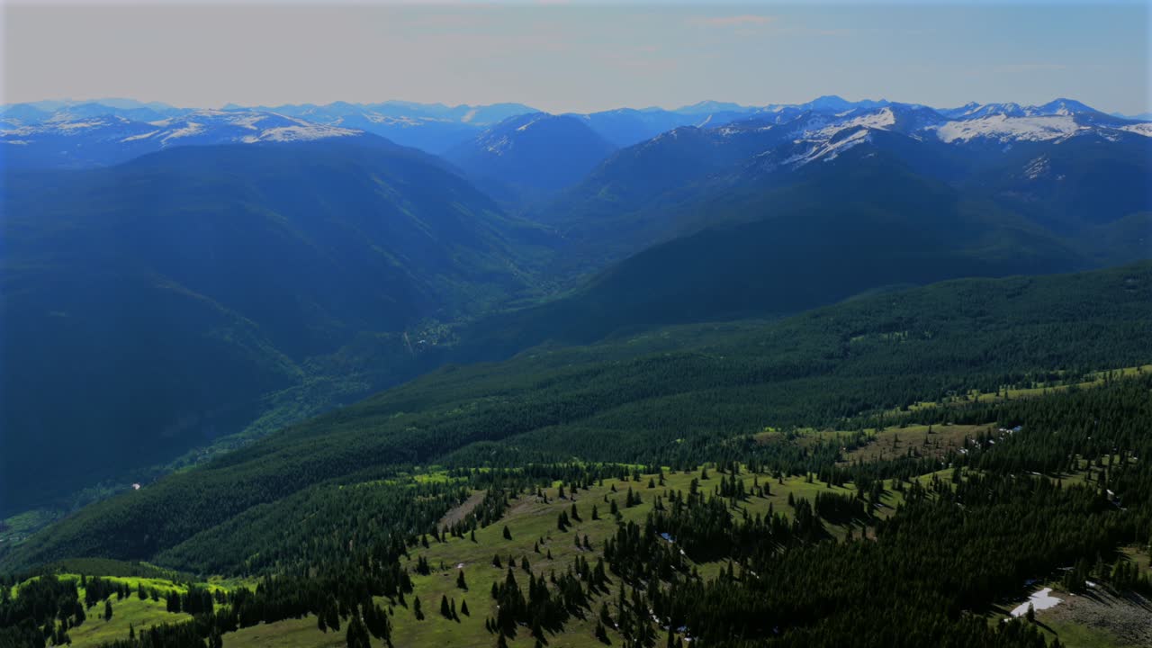 Independence Pass summer spring morning Little Annie Basin Trailhead AJAX top of Aspen Mountain aerial drone Rocky Mountains sunny blue sky clouds Silver Bell Trailhead Richmond Hill forward pan up