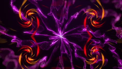 animación de llamas en espiral y formas rosadas sobre fondo negro