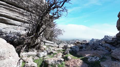 Volando-Con-Un-Dron-Por-El-Paraje-Natural-Del-Torcal,-Zona-Kárstica-Situada-En-Antequera-En-La-Provincia-De-Malaga,-España