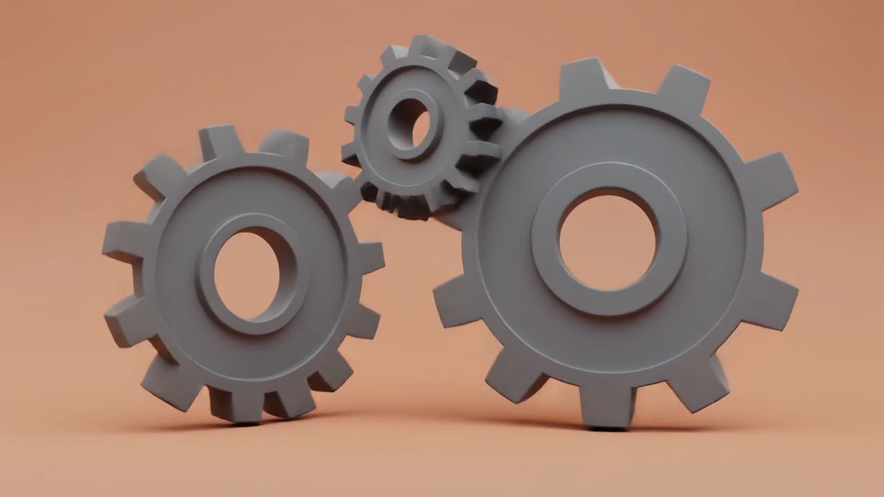 Animated Grey Gears Connecting to Form a System