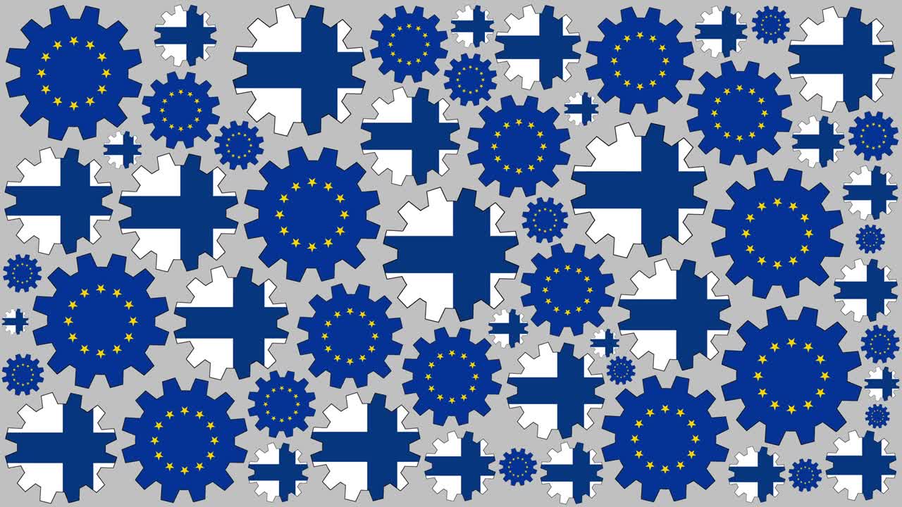 banderas europeas y finlandesas girando en el fondo