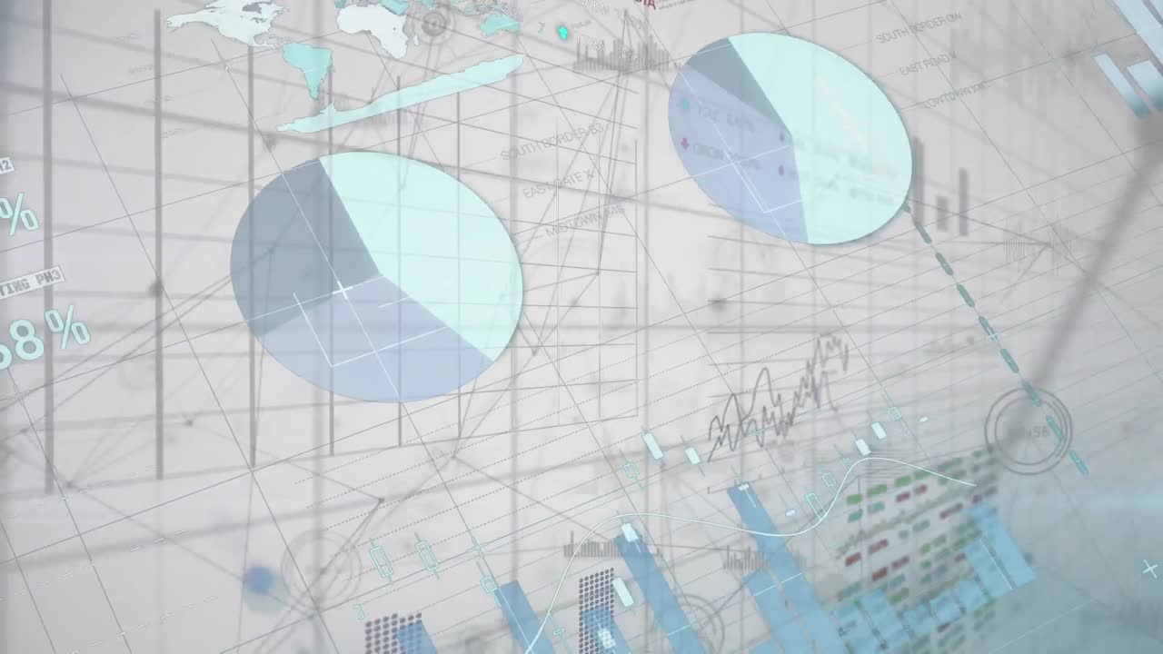 회색 배경에서 통계 및 증권 시장 데이터 처리의 연결 네트워크의 애니메이션