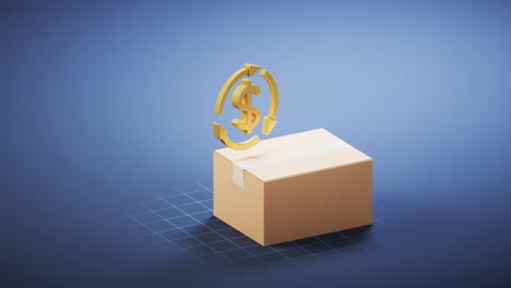animación de bucle de la caja de embalaje con el signo del dinero, renderización 3d.