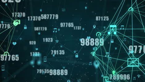 Multiple-numbers-changing-against-globe-of-network-of-connections