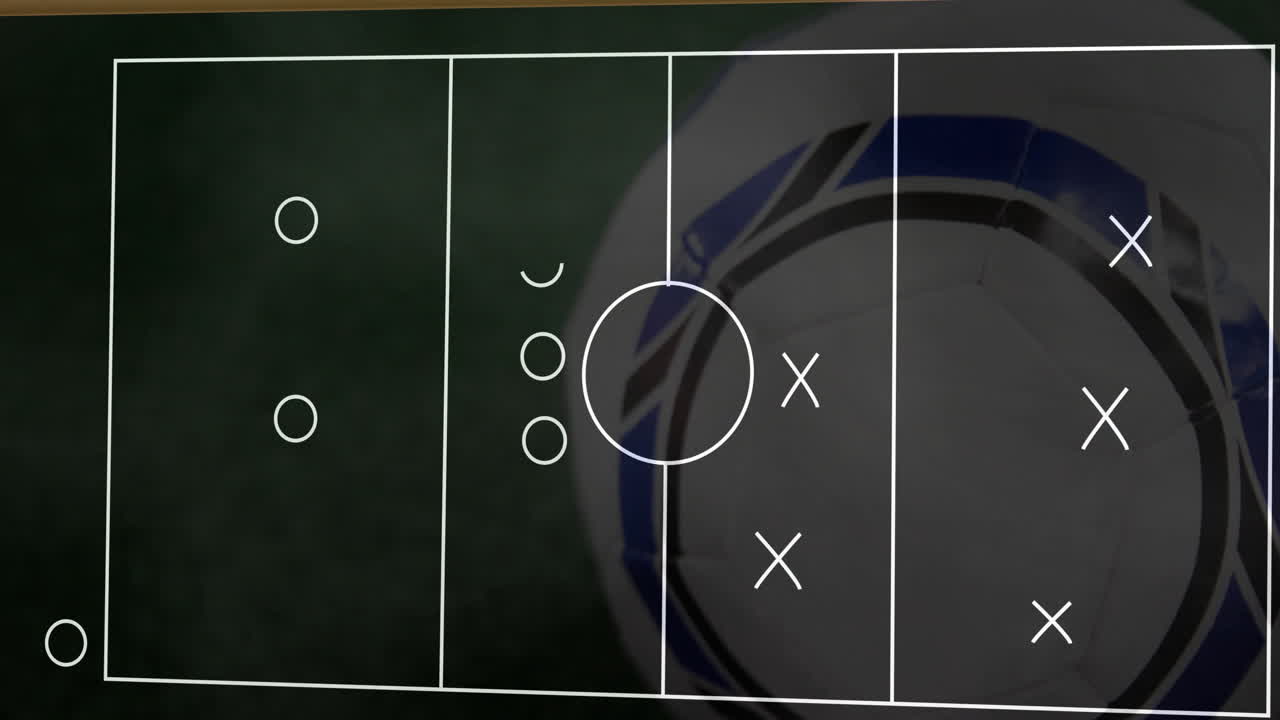 диаграмма футбольного поля анимация над крупным планом футбольного мяча